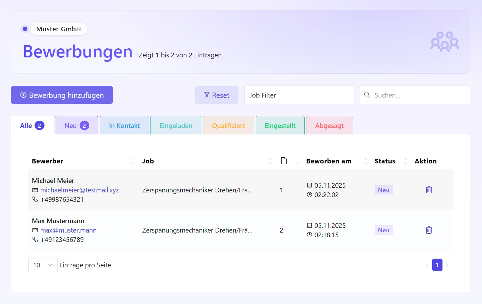 Produkt-Screenshot fulda.jobs: Bewerberpool